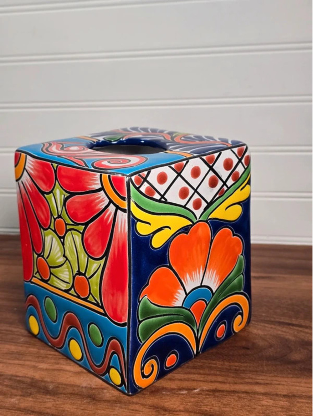 Mexican Talavera Style Ceramic Tissue Box Cover Colorful Floral Decor